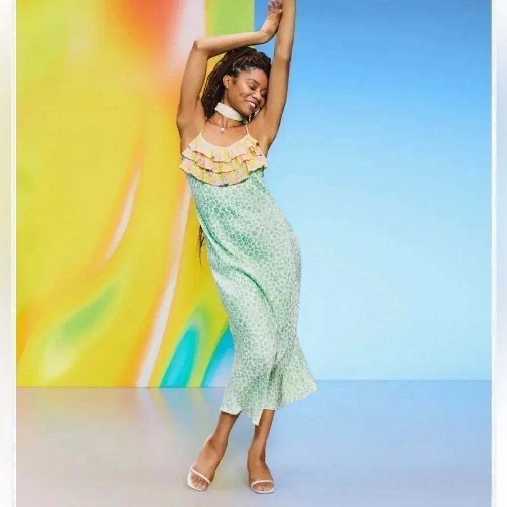 Limited “Rixo” green animal print maxi dress / size small / leopard /